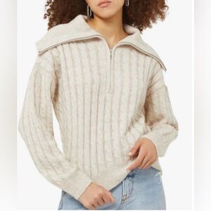 Frame Cable-Knit Wool Blend Half Zip Sweater Size Small/Petite